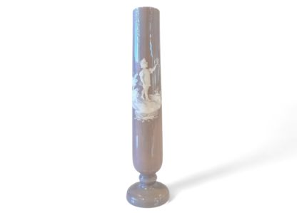 Antique Mary Gregory Bohemian Etched Purple Art Glass Bud Vase