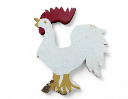Antique Primitive Country Folk Art Hand Painted Wooden Rooster Chicken Sign