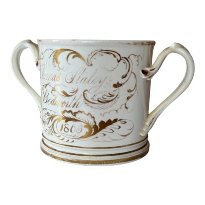 Antique 1863 Staffordshire English Victorian Porcelain Floral Loving Cup Mug - Image 5