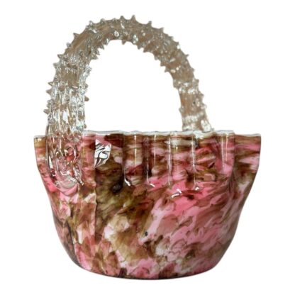 Vintage Handblown Splatter Confetti Art Glass Basket with Thorn Handle - Image 4