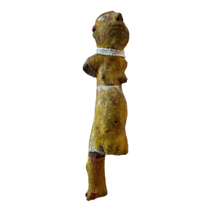 Pre-Columbian Primitive Handmade Yellow Painted Terracotta Figural Woman Statue