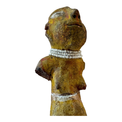 Pre-Columbian Primitive Handmade Yellow Painted Terracotta Figural Woman Statue - Image 4