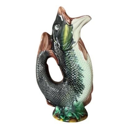 Antique Staffordshire Majolica Pottery Gurgling Fish Pitcher (Forester & Sons)