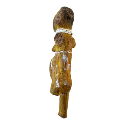 Pre-Columbian Primitive Handmade Yellow Painted Terracotta Figural Woman Statue - Image 10