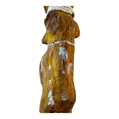 Pre-Columbian Primitive Handmade Yellow Painted Terracotta Figural Woman Statue - Image 12