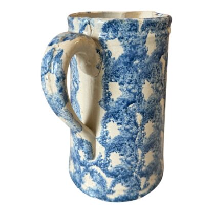 Antique Blue Spongeware Salt Glaze Smoke Ring Stoneware Pitcher - Image 6