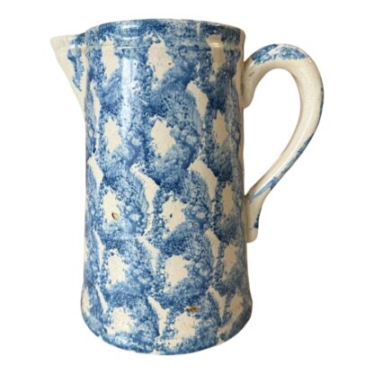 Antique Blue Spongeware Salt Glaze Smoke Ring Stoneware Pitcher - Image 8