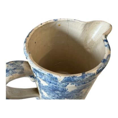 Antique Blue Spongeware Salt Glaze Smoke Ring Stoneware Pitcher - Image 9