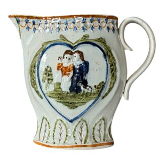 Antique Staffordshire England Pearlware Prattware Jug with Heart Motif