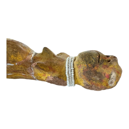 Pre-Columbian Primitive Handmade Yellow Painted Terracotta Figural Woman Statue - Image 17