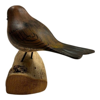 Vintage Hand Carved Wood Folk Art Bird on Stand - Image 3
