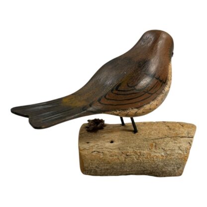 Vintage Hand Carved Wood Folk Art Bird on Stand - Image 4