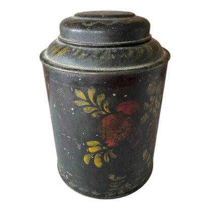 Antique Country Folk Art Hand-Painted Toleware Lidded Tin Canister - Image 8
