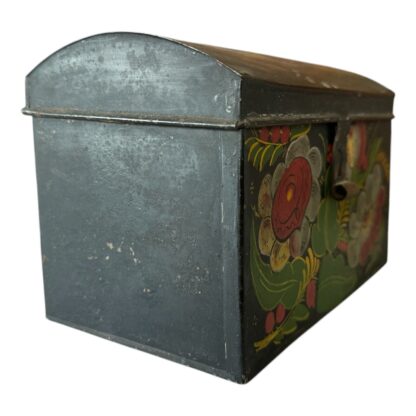 Antique Decorative Hand-Painted Floral Toleware Lidded Document Box - Image 2