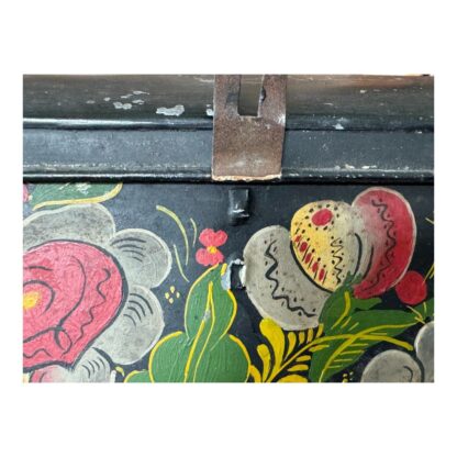 Antique Decorative Hand-Painted Floral Toleware Lidded Document Box - Image 9