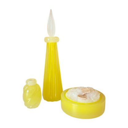 Vintage Murano Handblown Yellow Art Glass Three Piece Vanity Set