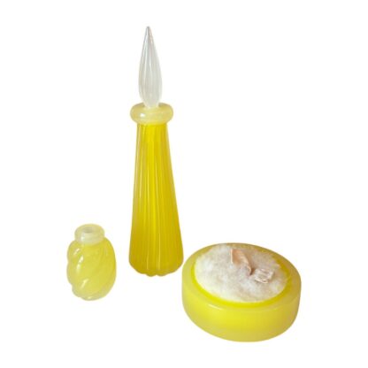 Vintage Murano Handblown Yellow Art Glass Three Piece Vanity Set - Image 2
