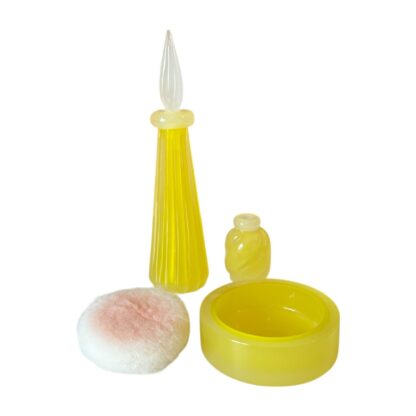 Vintage Murano Handblown Yellow Art Glass Three Piece Vanity Set - Image 5
