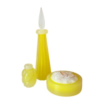 Vintage Murano Handblown Yellow Art Glass Three Piece Vanity Set - Image 6