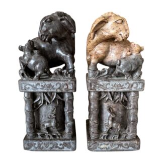 Antique Chinese Hand-Carved Soapstone Seals Stamps (Animal Design)