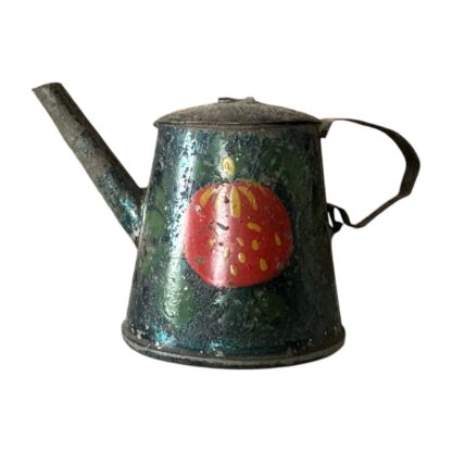 Antique Hand-Painted Tin Toleware Folk Art Strawberry Child’s Teapot