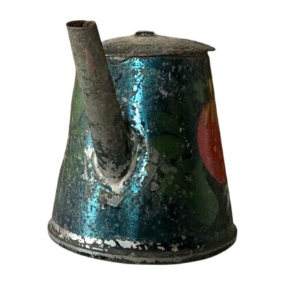 Antique Hand-Painted Tin Toleware Folk Art Strawberry Child’s Teapot - Image 2