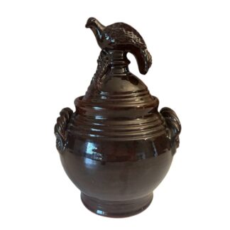 Vintage Redware Pottery Ned Foltz Lidded Jar with Dove Finial Topper