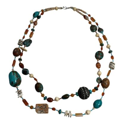 Vintage Native American Navajo Chunky Turquoise, Stone & Beadwork Necklace