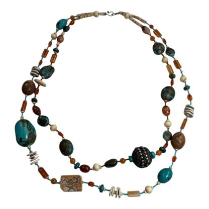 Vintage Native American Navajo Chunky Turquoise, Stone & Beadwork Necklace - Image 2