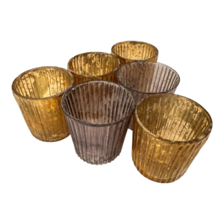 Vintage Multicolor Ribbed Glass Candle Holder Votive Set of 6 (Martha Stewart)
