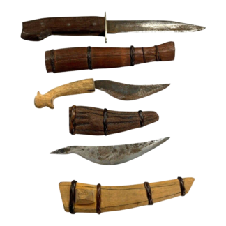 Vintage WW2 WWII Trench Art Set of 3 Knives and Sheaths