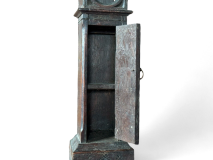 Antique Wood Carved Pocket Watch Hutch as Miniature Longcase Grandfather Clock - Image 10