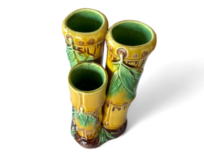 Antique Minton Pottery Majolica Tri-Form Bamboo Posy Bud Vase - Image 7