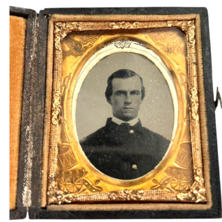 Antique Civil War Officer Ambrotype Photograph with Cannons & Drums