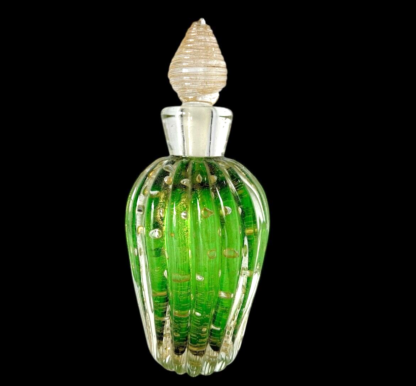 Murano Glass Cordonato d’Oro Green & Gold Dust Vanity Bottle (Barovier & Toso) - Image 2