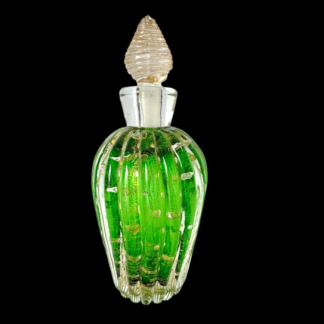 Vintage Murano Barovier Toso Glass Cordonato d’Oro Green Gold Dust Vanity Bottle