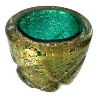 Vintage Murano Gold Leaf Green Glass Decorative Pocket Vase - Attr. to Seguso
