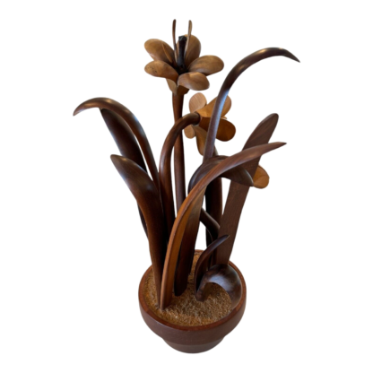 Vintage Hand Carved Wooden Flower Sculpture by Jeffrey Lindley Briggs