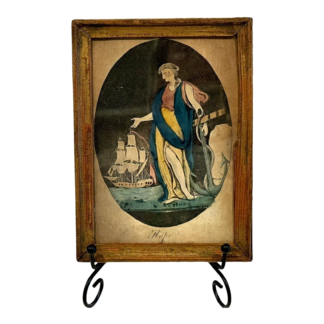 Antique Framed Print of "Hope" Lady with Ocean Sailboat Landscape
