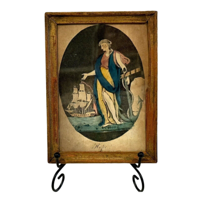 Antique Framed Print of "Hope" Lady with Ocean Sailboat Landscape