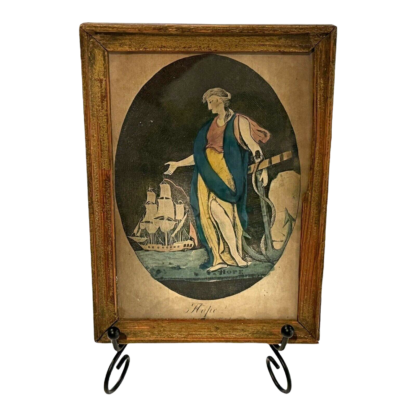 Antique Framed Print of "Hope" Lady with Ocean Sailboat Landscape - Image 3
