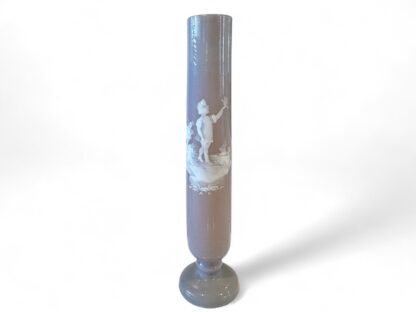 Antique Mary Gregory Bohemian Etched Purple Art Glass Bud Vase - Image 6