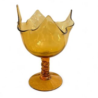 Vintage Viking Art Glass Handkerchief Amber Compote Footed Bowl