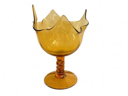 Vintage Viking Art Glass Handkerchief Amber Compote Footed Bowl