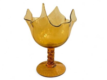 Vintage Viking Art Glass Handkerchief Amber Compote Footed Bowl - Image 2