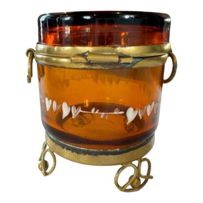 Antique Bohemian Mary Gregory Etched Amber Glass Footed Dresser Trinket Box - Image 5