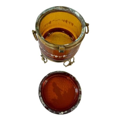 Antique Bohemian Mary Gregory Etched Amber Glass Footed Dresser Trinket Box - Image 11