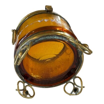 Antique Bohemian Mary Gregory Etched Amber Glass Footed Dresser Trinket Box - Image 12
