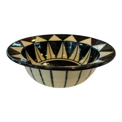 Vintage Black & White Geometric Handmade Studio Art Pottery Bowl - Image 3