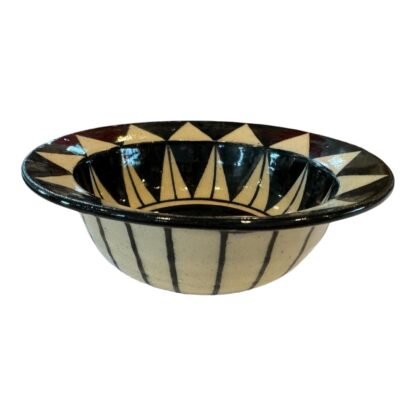Vintage Black & White Geometric Handmade Studio Art Pottery Bowl - Image 5